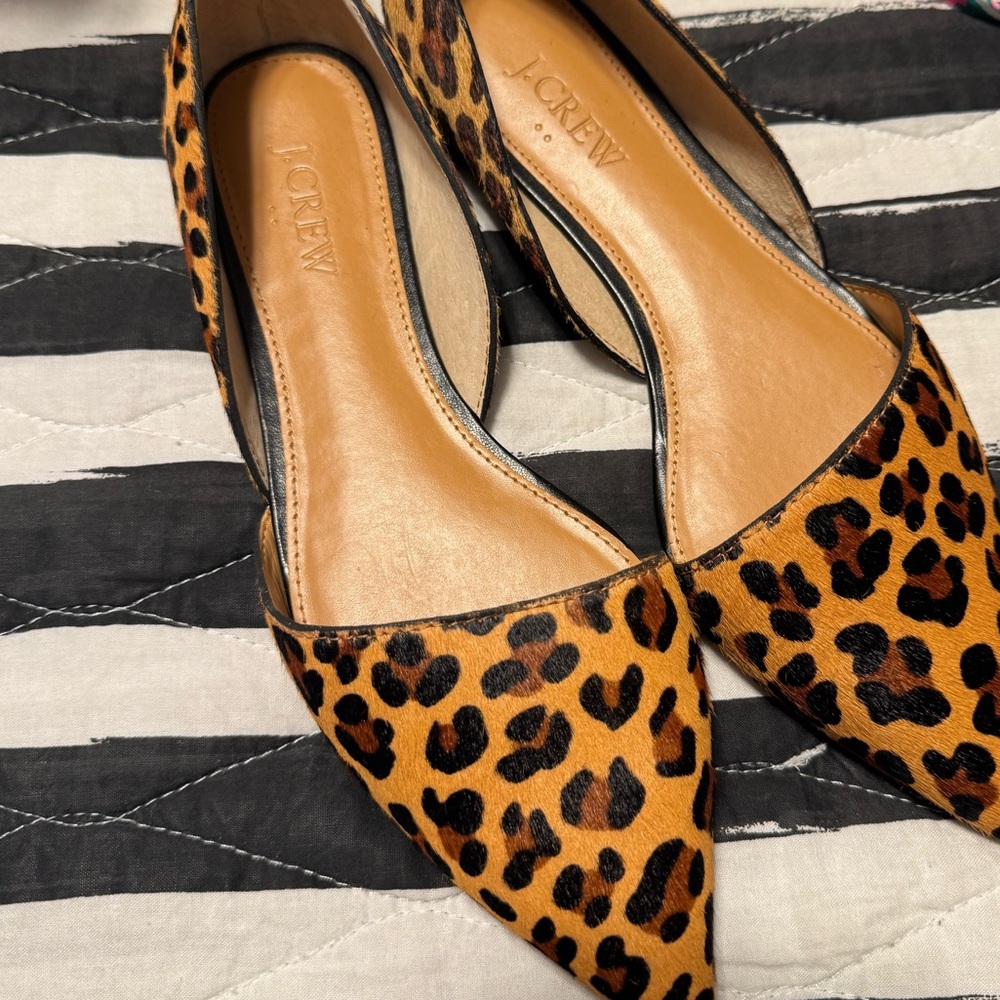 New J. Crew Zoe Leopard Calf Hair D'Orsay Flats - Picture 3 of 4